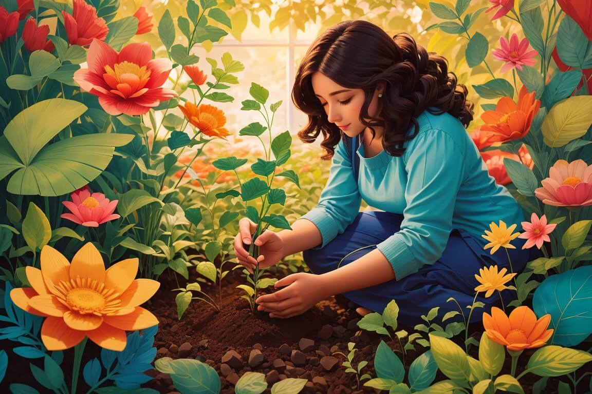 a lady planting plants in garden like personal finance